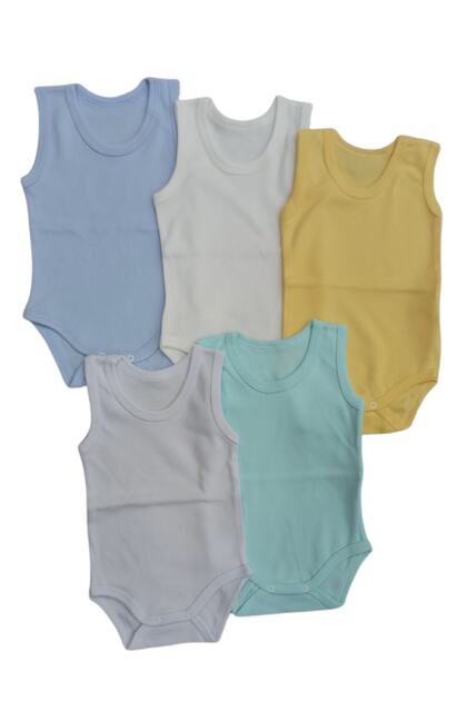 Strappy Basic Crew Neck Undershirt with Snap Fastener Badi 5 Pack 0-48 Months