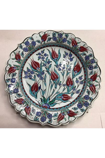 -çini El Emeği Teşhip Sanatı Özel Tasarım Kabartma Desenli Çini 30 Cm Duvar Tabağı