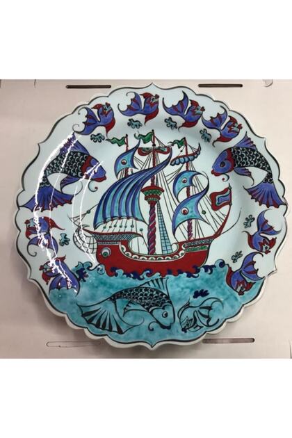 -çini El Emeği Teşhip Sanatı Özel Tasarım Kabartma Desenli Çini 30 Cm Duvar Tabağı