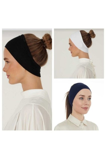3-Piece Magic Adhesive Lycra Anti-Slip Bandana Black, White and Navy Blue
