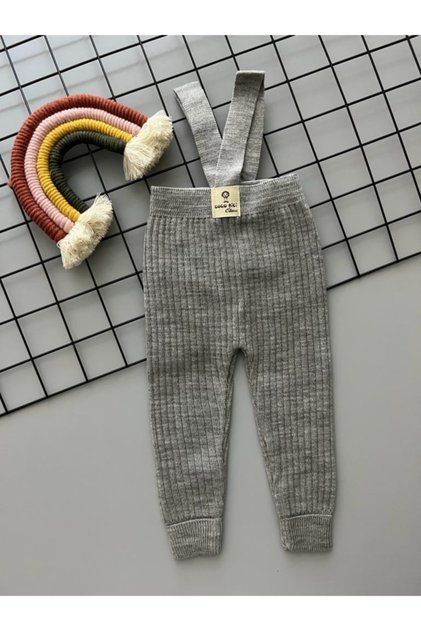 Beniz Kids Gray Color Labeled High Waist Front Cross Strap Adjustable Ribbed Baby Knitwear Leggings