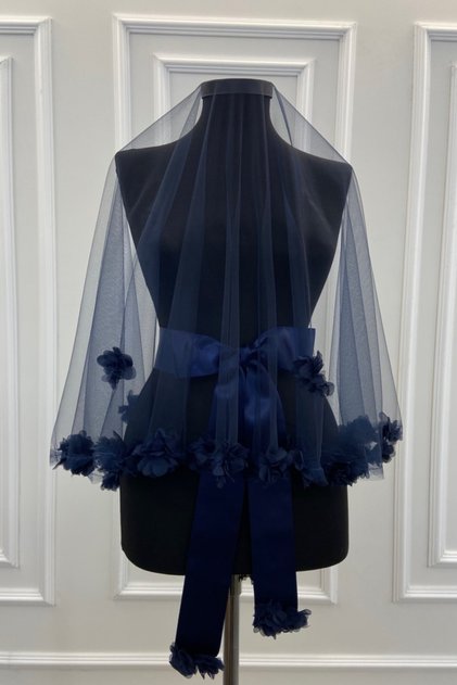 Navy Blue Bridal Veil Set, Three-Dimensional Laser Floral Face Cover, Henna Night Wedding Bride Bachelorette Promise Engagement Wedding Bridal Dress Accessories