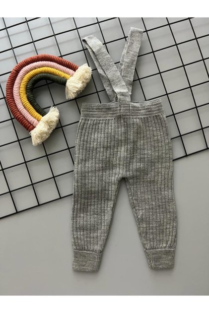 Gray Color High Waist Front Cross Strap Adjustable Ribbed Baby Knitwear Leggings Trousers