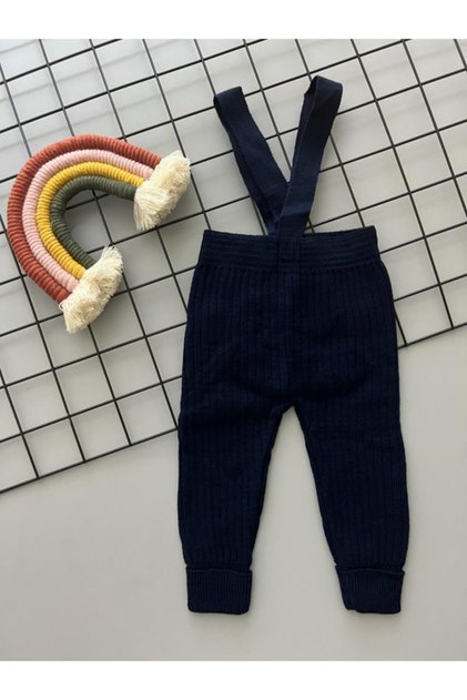 Beniz Kids Navy Blue Color High Waist Front Cross Strap Adjustable Ribbed Baby Knitwear Leggings