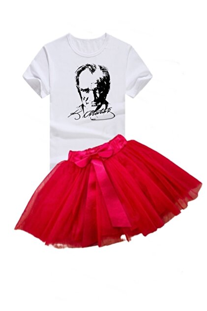 Girl's 23 April 29 October Performance Clothes Short Sleeve White T-shirt Tutu Skirt Set