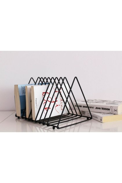 Masa Üstü Ofis Dergilik-plaklık 9 Bölmeli Üçgen Metal Kitaplık Organizer Gazetelik Vinil