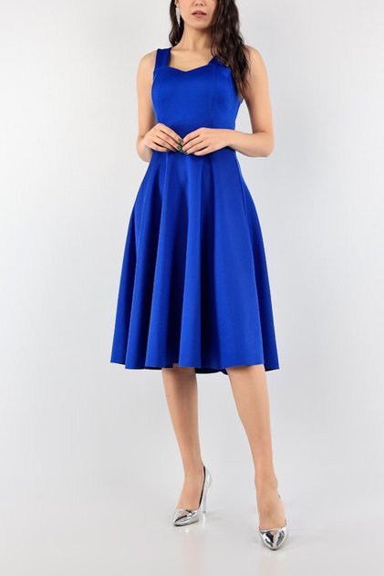 Blue Scuba Fabric Flared Skirt Strap Evening Dress and Graduation Dress 95106 Emr-581800 675