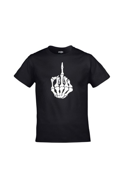 Unisex Black Skull Finger Printed T-shirt