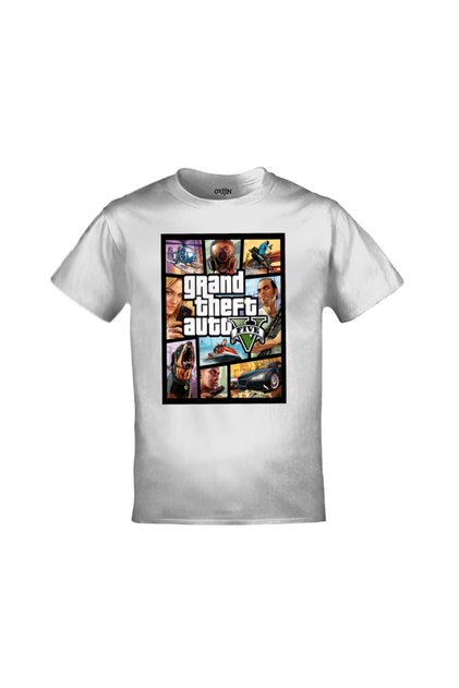Unisex Beyaz Grand Theft Auto Gta 5 Oyun Baskılı Tshirt