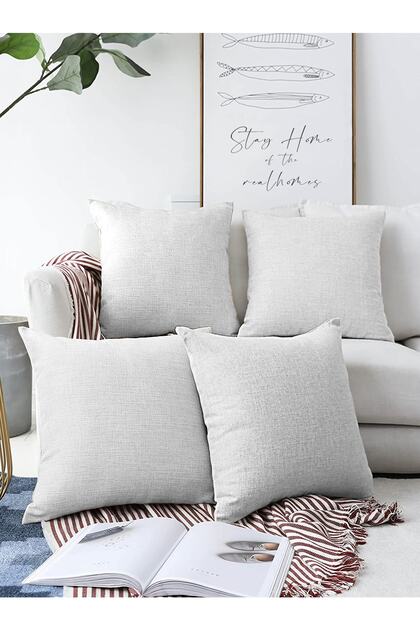 4-Piece White Raschel Knitted Pillow Cushion Cover - 55x55cm