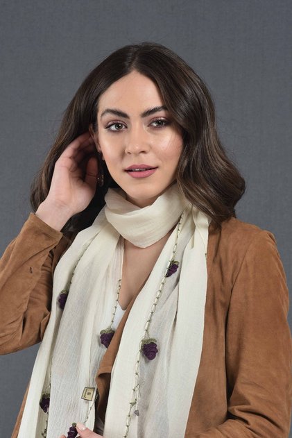 Women's Amethyst Stone Plum Green Handmade Cotton Scarf