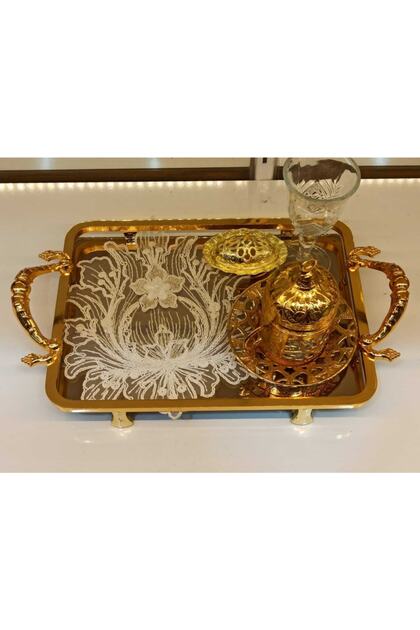 Çınar Leaf Embroidered 6-Piece Cocktail Napkin Tray Cover Coffee Presentation Holder