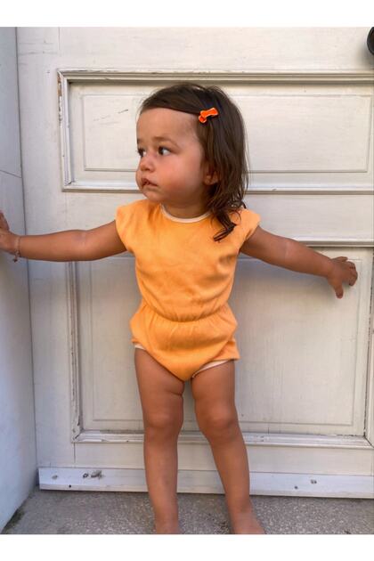Orange Baby Bodysuit with Elastic Waist