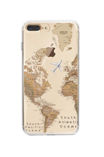 mooodcase Iphone 7 Plus Uyumlu Dünya Harita Desenli Premium Şeffaf Silikon Kılıf - 1