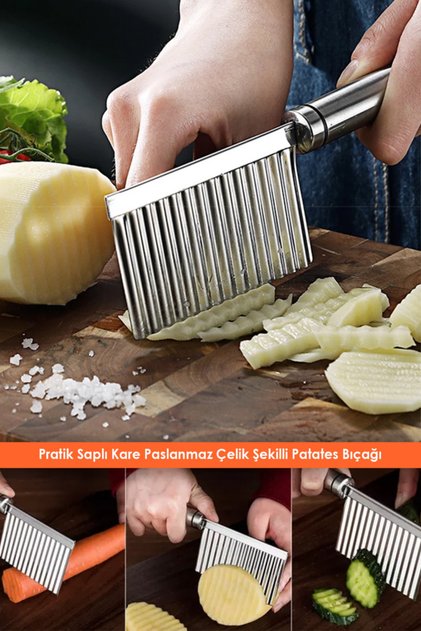 Pratik Saplı Kare Paslanmaz Çelik Şekilli Patates Bıçağı Chips Chopper Dilimleyici