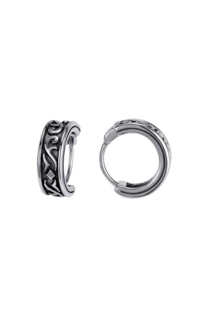 Tribal Vintage Antique Design Hoop Snap 316l Men's Steel Earrings (pair)