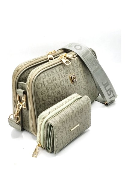 Women's Green 6 Compartment Bag Wallet Set