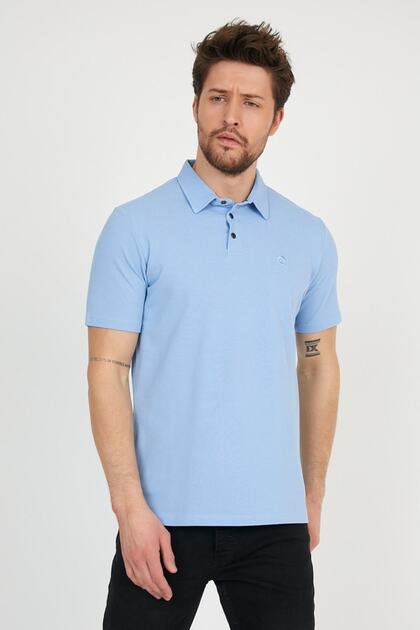 Men's Basic Polo Neck Plain Comfort Baby Blue T-Shirt