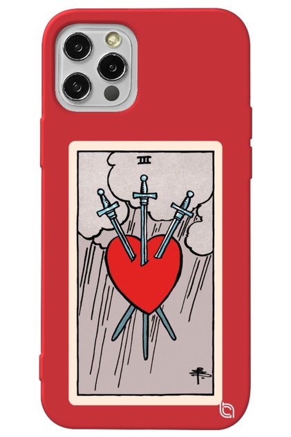 iPhone 13 Pro Max Red Color Premium Velvet Tarot Heart Patterned Silicone Phone Case