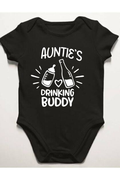 Aunties Drinking Buddy Design Black Baby Zıbın Body