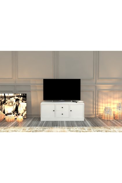 Dolapli Çekmeceli Tv Ünitesi Beyaz 98 Cm Tvt-1017-ç