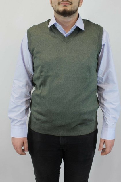 Men's Black V-neck Dad Thin Wool Knitwear Sweater