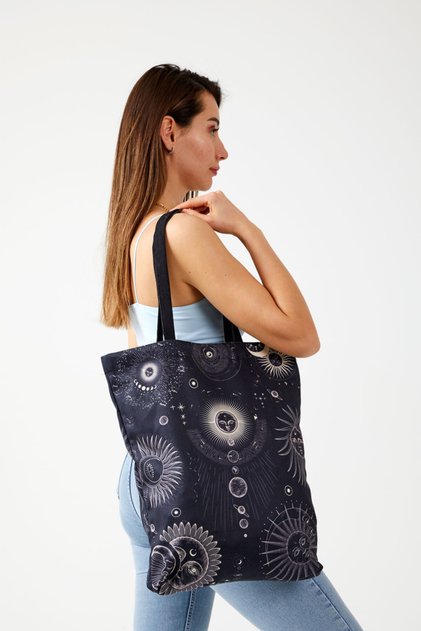 Ays Home Sunny Black Cloth Beach Shopping Bag