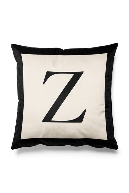 Black and Beige Colored Double Sided Printed Throw Pillow Cover with Z Letter Figure