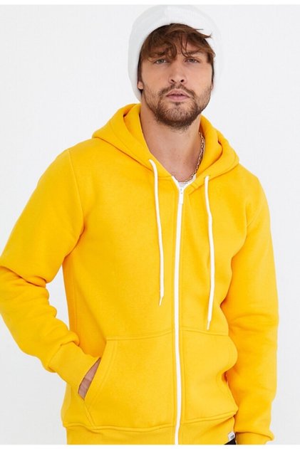 Kapüşonlu Fermuarlı Sarı Sweatshirt