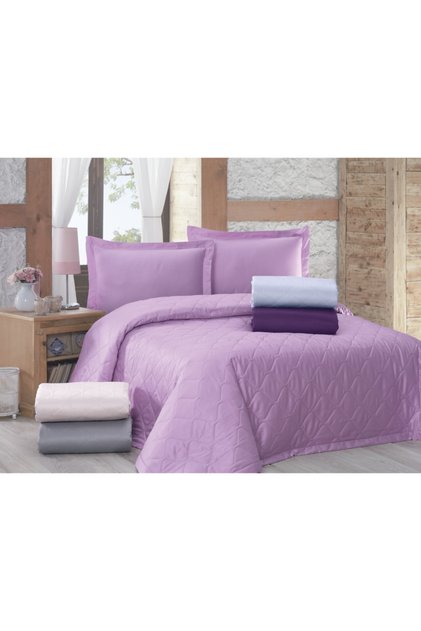 Lanotte Satin Double Bed Cover Set (Dapty) Plain Painting Purple
