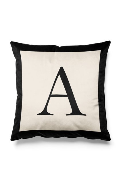 Black and Beige Colored Double Sided Printed Throw Pillow Cover with Letter A Figure