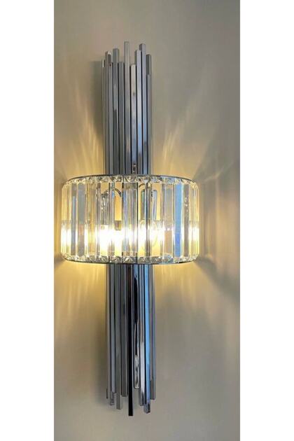 Krom Rengi Kristal Aplik Duvar Lambası Salon Koridor Otel Restoran Dekoratif Aplik