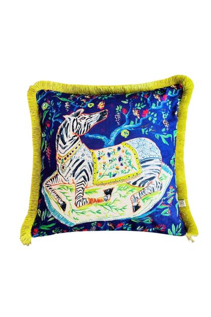 Decorative Zebra Patterned Throw Pillow - Watercolor Navy Velvet Pillowcase