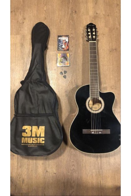 Klasik Gitar Kesik Kasa Siyah Bk Hediyeli Set