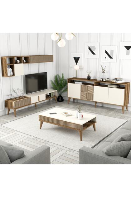 Milan 3 Lü Salon Takımı - Ceviz / Krem