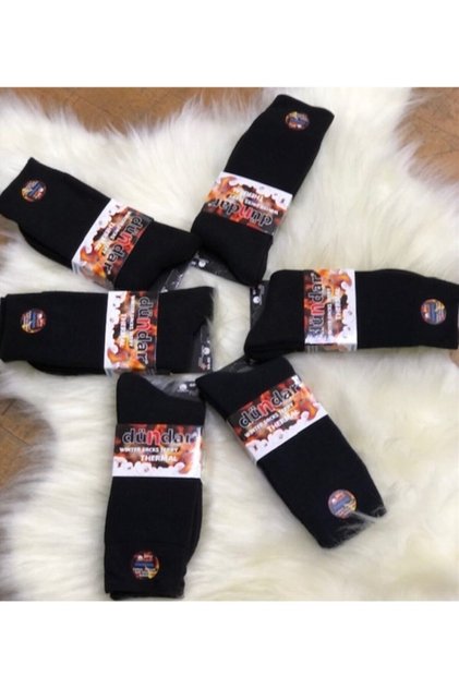 Men's Black Thermal Towel Winter Socks 6 Pieces
