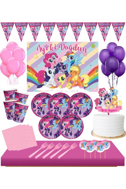 Pony , My Little Pony Afişli 8 Kişilik Doğum Günü Seti Pasta Süsü Dahil