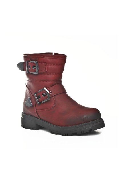 Women's Burgundy Buckle Boots