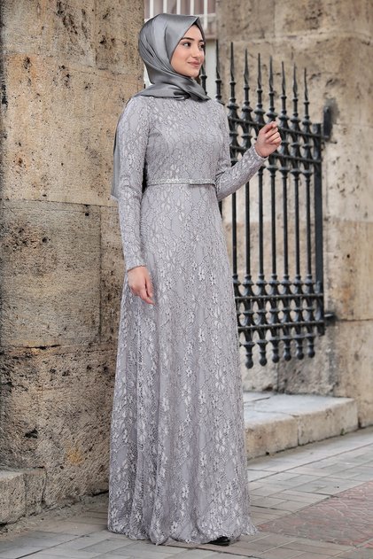 فستان سهرة رمادي نسائي