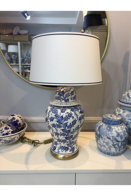Bleu Blanc Dallı Desen Abajur