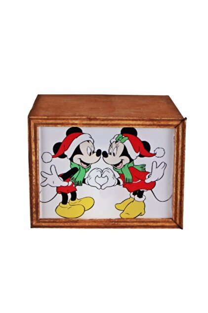 HediyeKanalı Mickey Mouse Minnie Mouse Yılbaşı Doğal Ahşap Kutulu Kupa Yılbaşı Hediyesi - 4