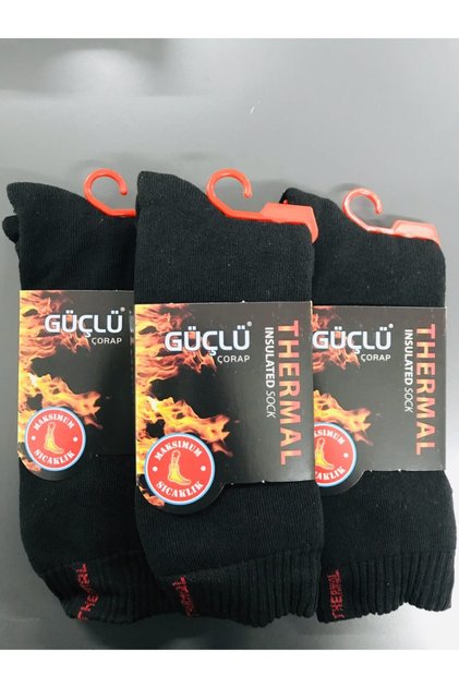 Erkek Siyah 3'lü Termal Kışlık Thermal Çorap