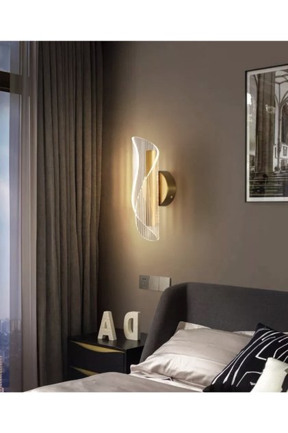 Exclusive Modern Duvar Led Aplik Gold Sarı Tasarım Ledli Aplik