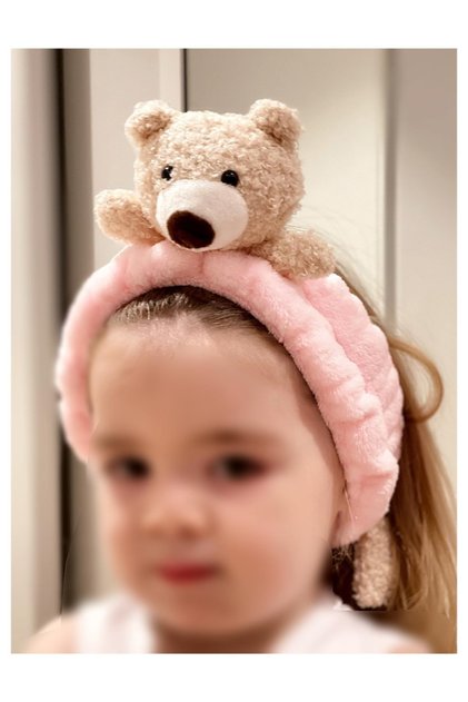 Cute Large Plush Fluffy Footed Teddy Bear Baby Kids Hair Band Costume Velvet Bandana Pink