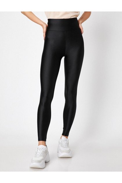 Women's Black Shiny High Waist Shaping Disco Leggings
