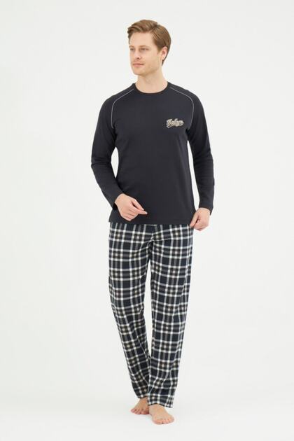 Interlock O-neck Sole Plaid Pajama Set