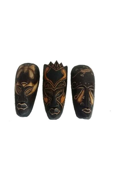 3 Adet Dekoratif Ahşap Mask Tiyatro Maskesi 20 cm