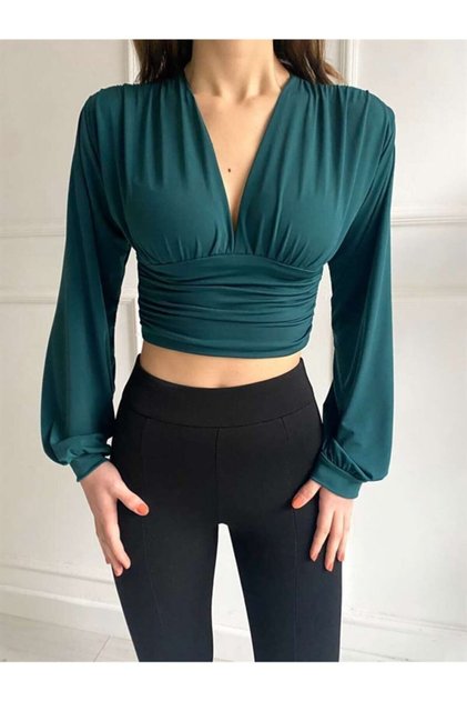 V Neck Crop Blouse