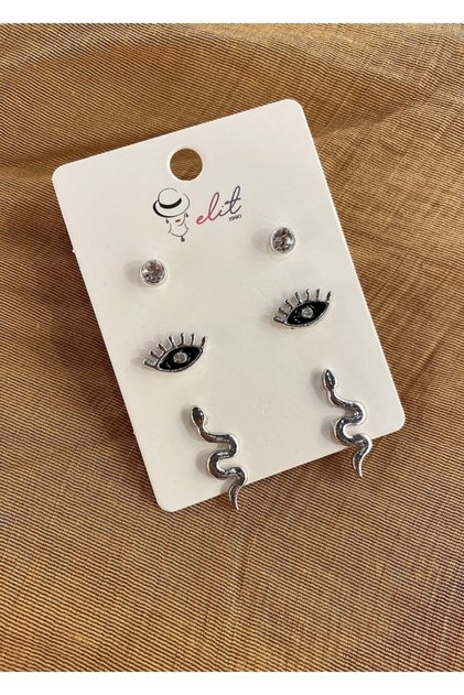 3 Pairs Women's Kobin Set Snake Eye Stone Earrings