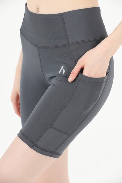 Fashion Women's Anthracite High Waist Recovery Double Pocket Biker Shorts Short Sports Tights